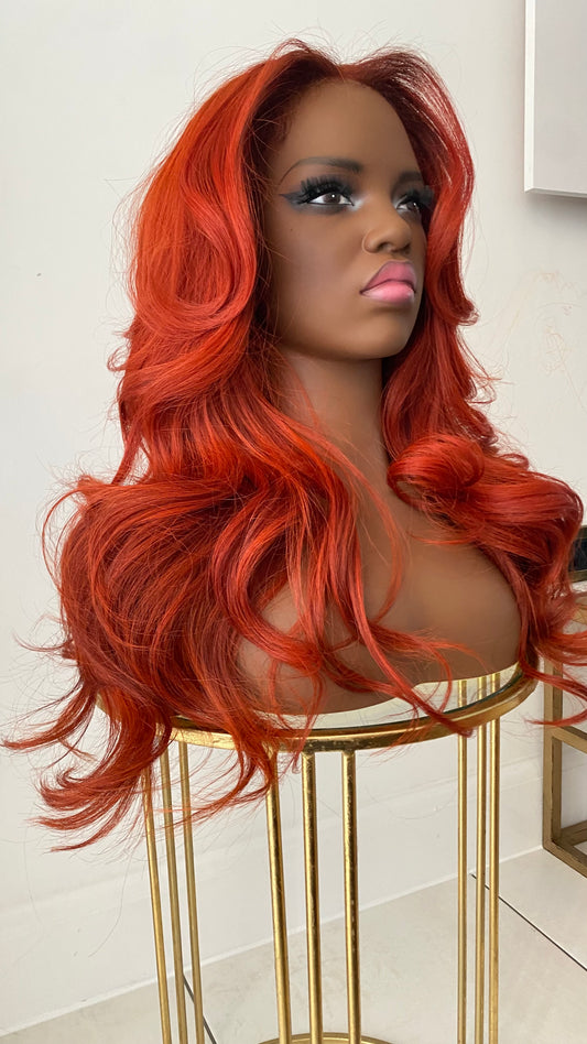 Custom colored Vivid Red Copper 6x6 HD closure Wig - 20inches